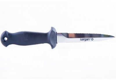 Нож "ТУРГОЯК" стропорез зеркальное покрытие черная ручка SARGAN в www.aquatavr.ru с гарантией качества